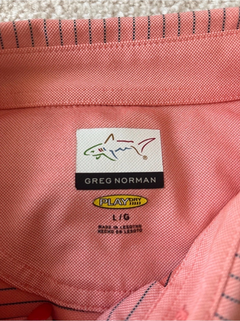 Greg Norman Play Dry Performance Golf Polo Men’s Striped Peach Short Sleeve - Picture 2 of 3